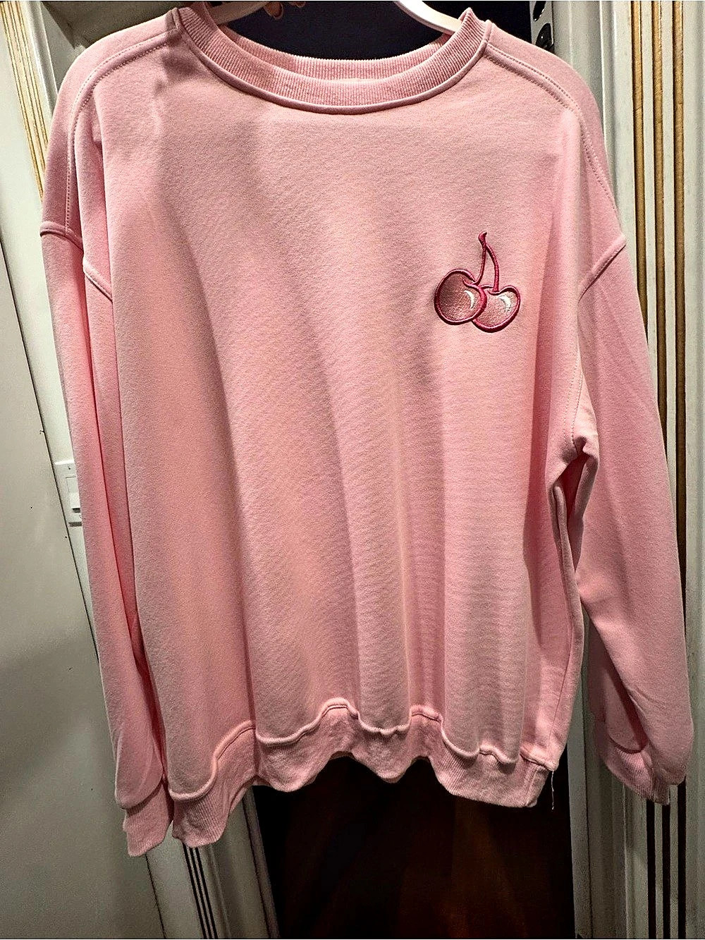 Pink Cherry Embroidery Sweatshirt